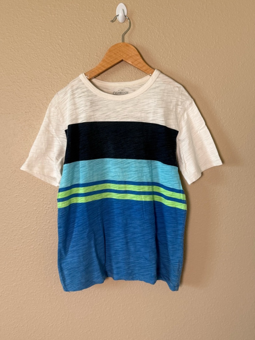 OshKosh Cream & Light Gray Striped Boys Tee